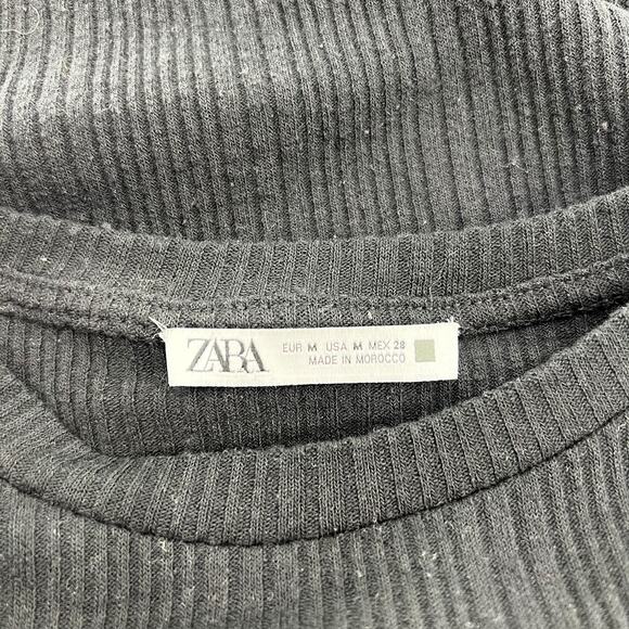 Zara Black Ruffle Sleeve Ribbed‎ Top Medium - Picture 4 of 4